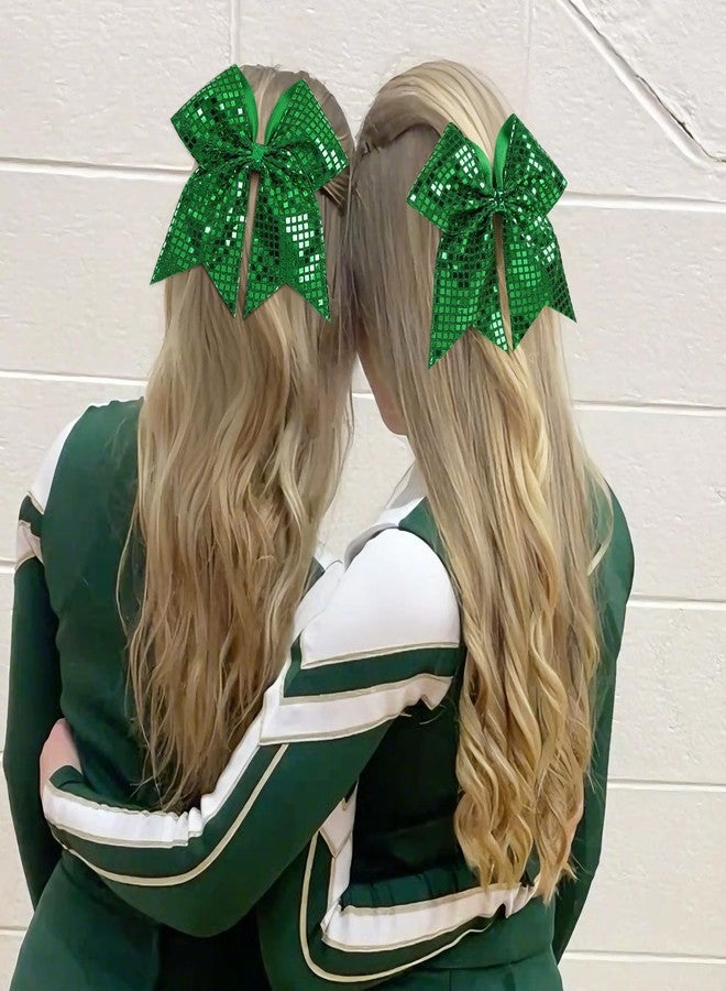 CN 10PCS 7” Green Glitter Cheer Hair Bows for Girls Large Sequin Cheer Bows Shiny Cheerleading Hair Bows Ponytail Holder Handmade for Cheerleader Girls Softball Sports,Dance, Party - Image 5